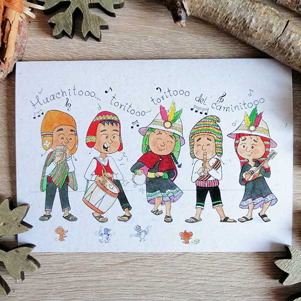 Weihnachtskarte - Die Kinder, die das Huachi Torito singen